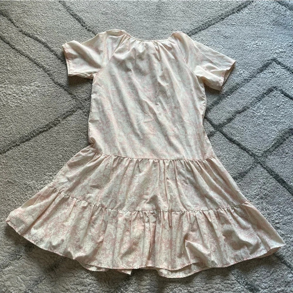 Vintage Ann Leslie white pink floral dress button snap knee length tiered medium - Picture 13 of 13